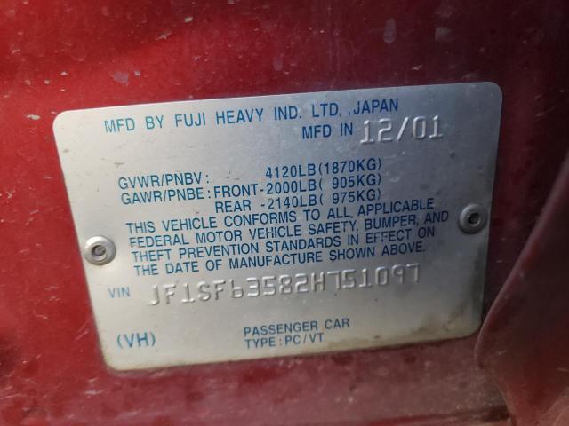 Photo 10 from auction – 2002 SUBARU FORESTER L with VIN JF1SF63582H751097