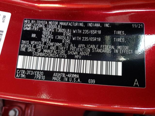 Photo 10 from auction – 2022 TOYOTA HIGHLANDER with VIN 5TDHBRCH3NS541776