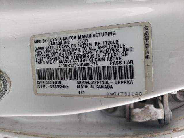 Photo 10 from auction – 2001 TOYOTA COROLLA CE with VIN 2T1BR12E41C480774