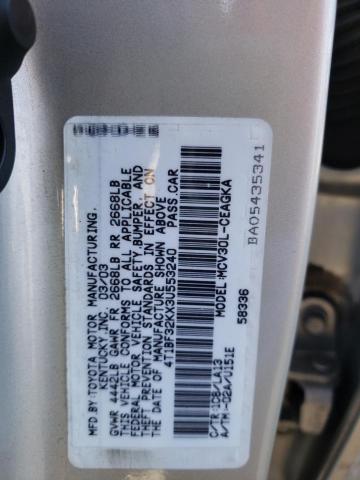 Photo 10 from auction – 2003 TOYOTA CAMRY LE with VIN 4T1BF32KX3U553240