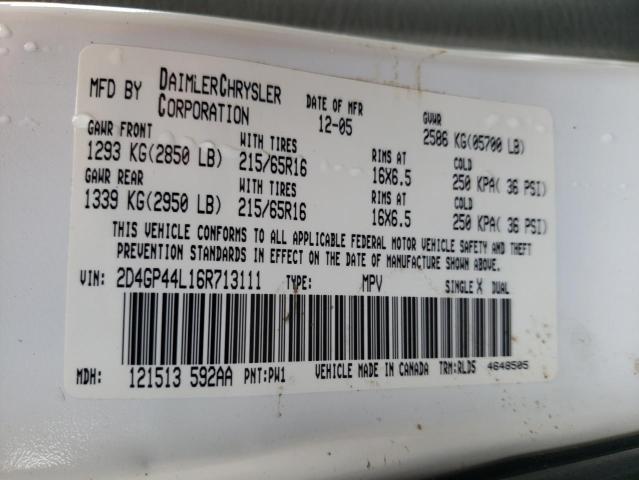 Photo 10 from auction – 2006 DODGE GRAND CARA with VIN 2D4GP44L16R713111