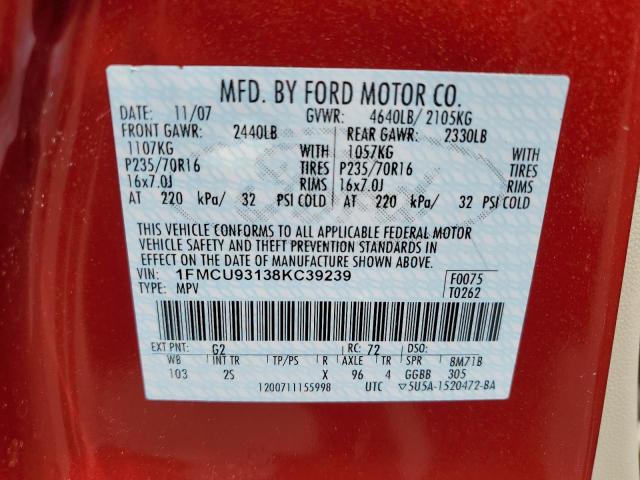 Photo 10 from auction – 2008 FORD ESCAPE XLT with VIN 1FMCU93138KC39239