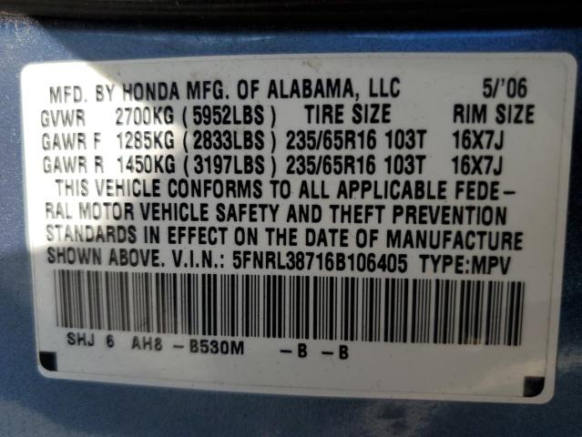 Photo 10 from auction – 2006 HONDA ODYSSEY EX with VIN 5FNRL38716B106405