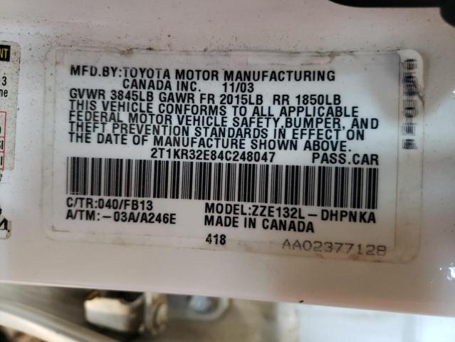 Photo 10 from auction – 2004 TOYOTA COROLLA MA with VIN 2T1KR32E84C248047