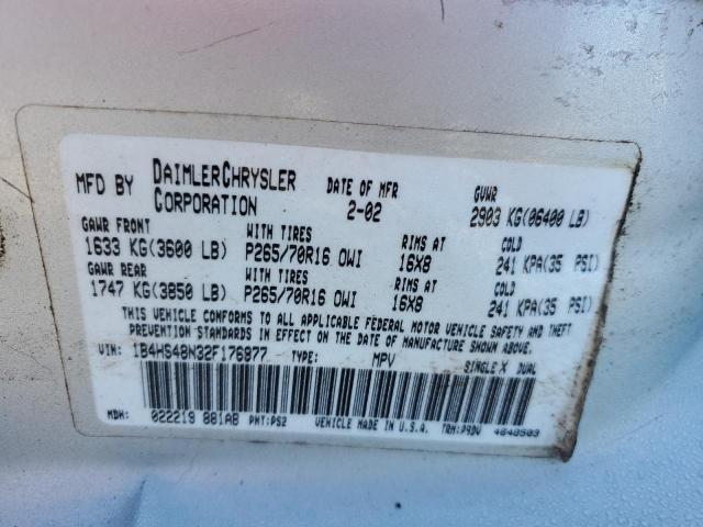 Photo 10 from auction – 2002 DODGE DURANGO SL with VIN 1B4HS48N32F176977