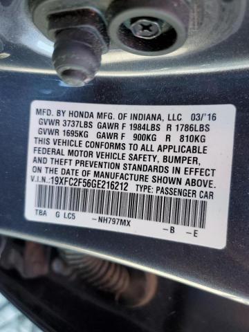 Photo 10 from auction – 2016 HONDA CIVIC LX with VIN 19XFC2F56GE216212