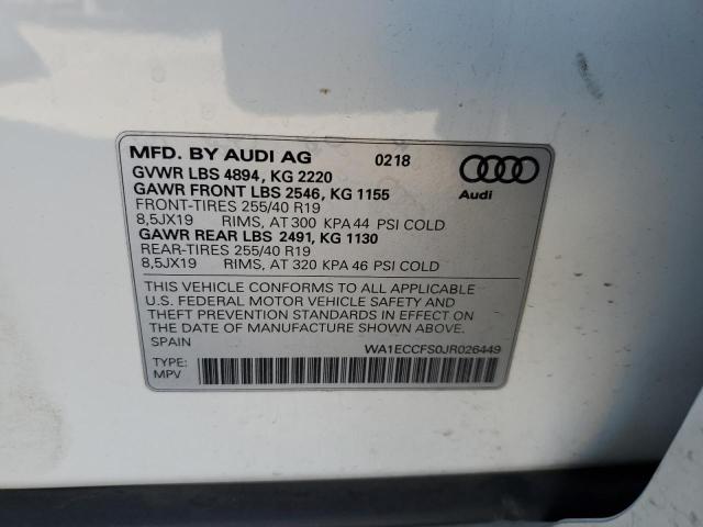 Photo 10 from auction – 2018 AUDI Q3 PREMIUM with VIN WA1ECCFS0JR026449