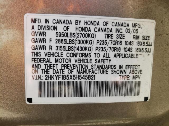 Photo 10 from auction – 2005 HONDA PILOT EXL with VIN 2HKYF185X5H545821