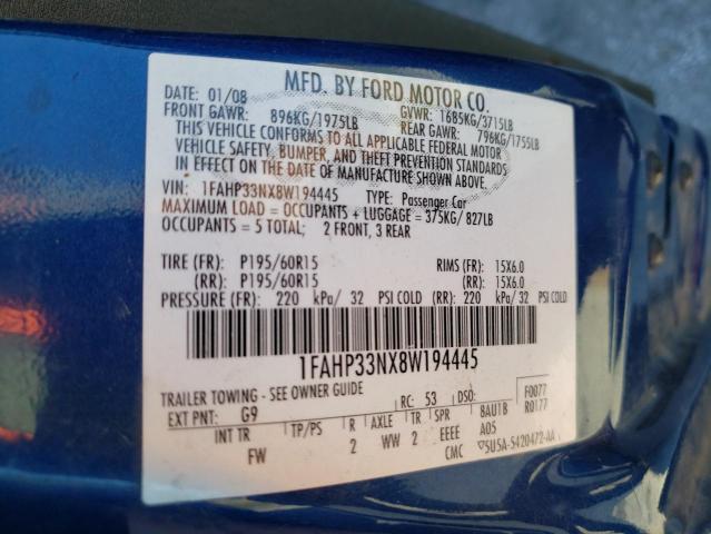 Photo 10 from auction – 2008 FORD FOCUS SE with VIN 1FAHP33NX8W194445