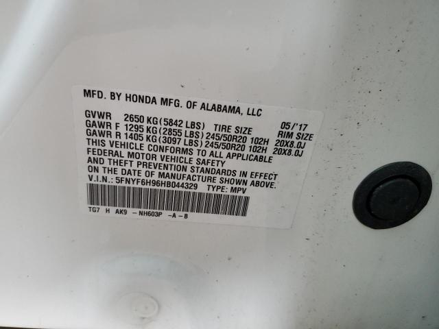 Photo 10 from auction – 2017 HONDA PILOT TOUR with VIN 5FNYF6H96HB044329