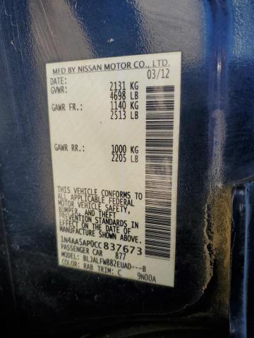Photo 10 from auction – 2012 NISSAN MAXIMA S with VIN 1N4AA5AP0CC837673