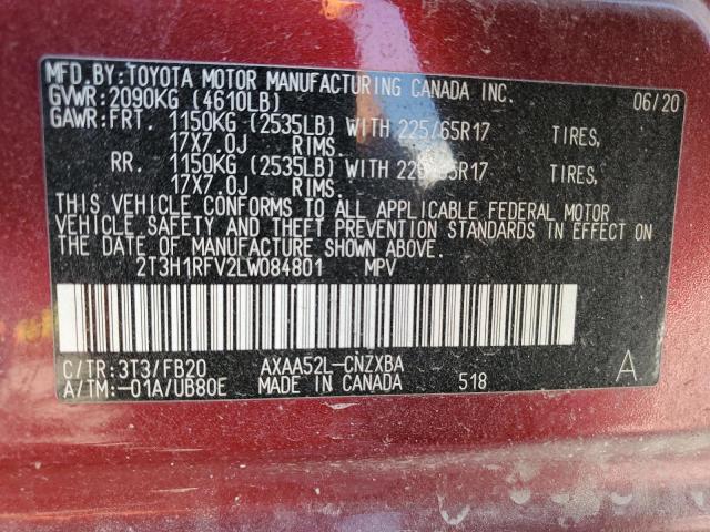 Photo 10 from auction – 2020 TOYOTA RAV4 LE with VIN 2T3H1RFV2LW084801