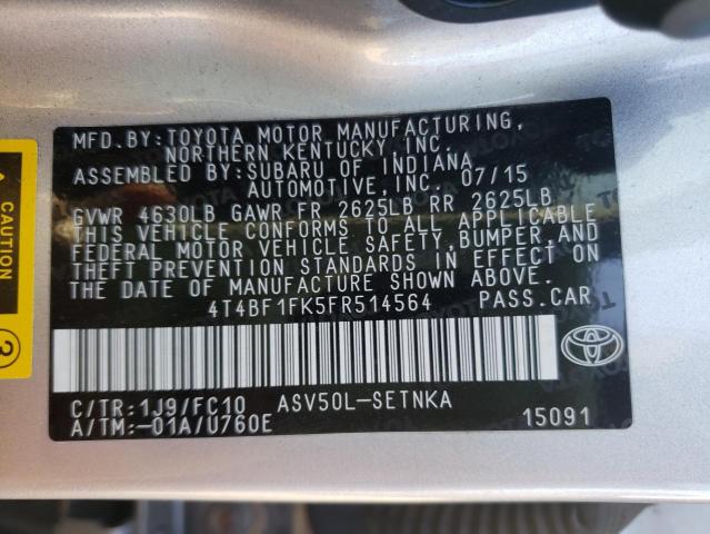 Photo 10 from auction – 2015 TOYOTA CAMRY LE with VIN 4T4BF1FK5FR514564