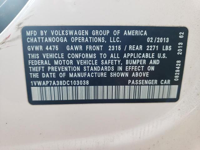 Photo 10 from auction – 2013 VOLKSWAGEN PASSAT S with VIN 1VWAP7A38DC103038