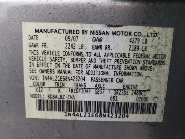 Photo 10 from auction – 2008 NISSAN ALTIMA 2.5 with VIN 1N4AL21E68N423204