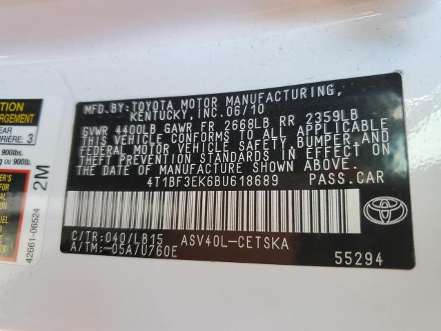 Photo 10 from auction – 2011 TOYOTA CAMRY BASE with VIN 4T1BF3EK6BU618689