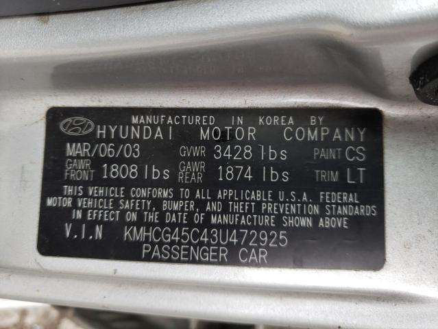 Photo 10 from auction – 2003 HYUNDAI ACCENT GL with VIN KMHCG45C43U472925