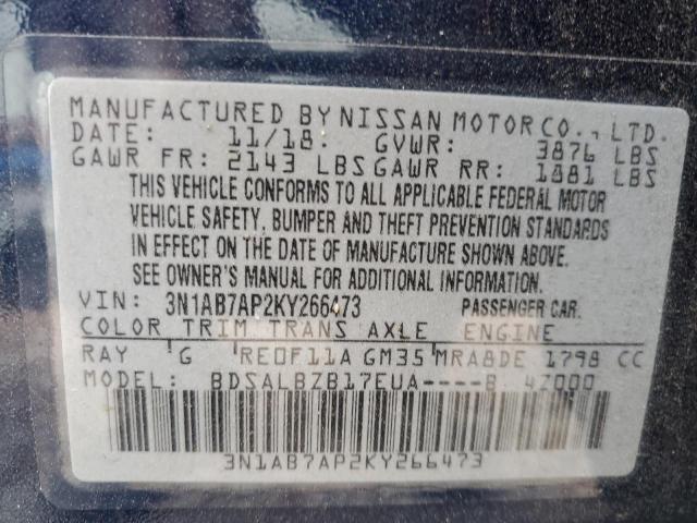 Photo 10 from auction – 2019 NISSAN SENTRA S with VIN 3N1AB7AP2KY266473