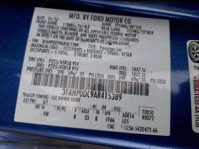 Photo 10 from auction – 2010 FORD FUSION SPO with VIN 3FAHP0DC9AR415389