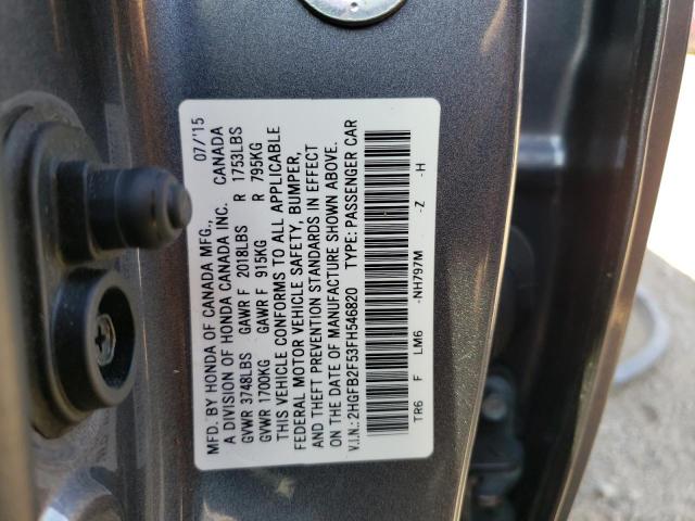 Photo 10 from auction – 2015 HONDA CIVIC LX with VIN 2HGFB2F53FH546820