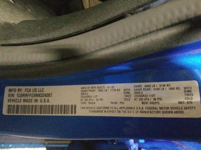Photo 10 from auction – 2022 RAM 1500 BIG H with VIN 1C6RRFFG9NN324067