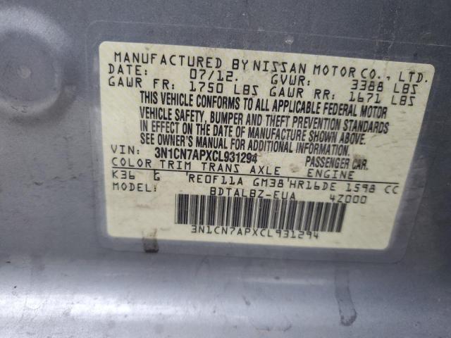 Photo 10 from auction – 2012 NISSAN VERSA S with VIN 3N1CN7APXCL931294