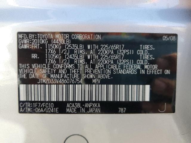 Photo 10 from auction – 2008 TOYOTA RAV4 with VIN JTMZD33V486076754