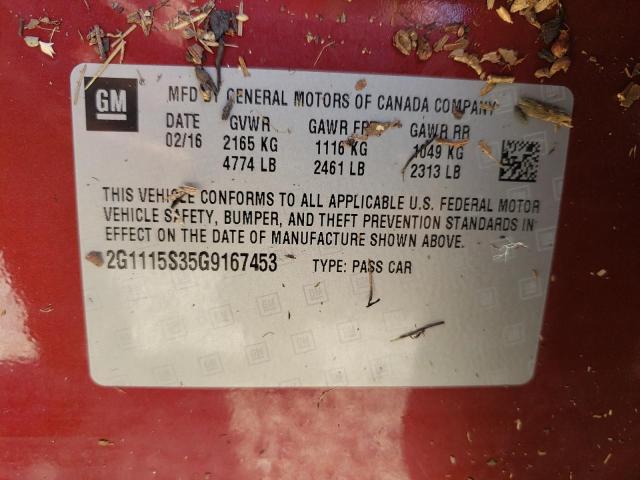 Photo 10 from auction – 2016 CHEVROLET IMPALA LT with VIN 2G1115S35G9167453