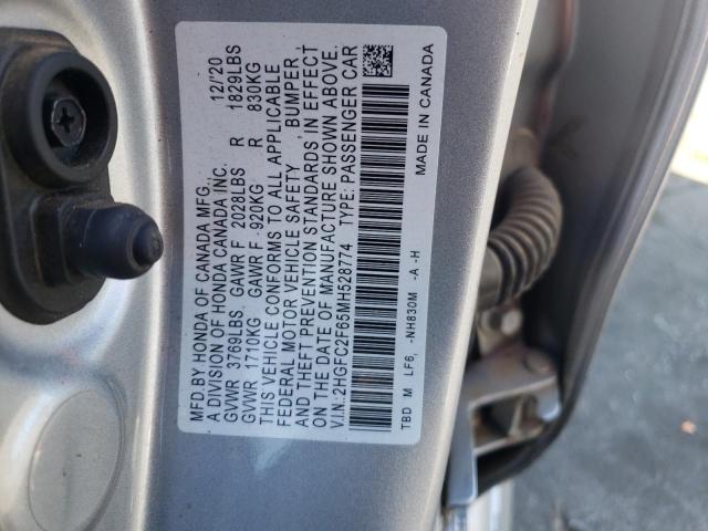 Photo 10 from auction – 2021 HONDA CIVIC LX with VIN 2HGFC2F65MH528774