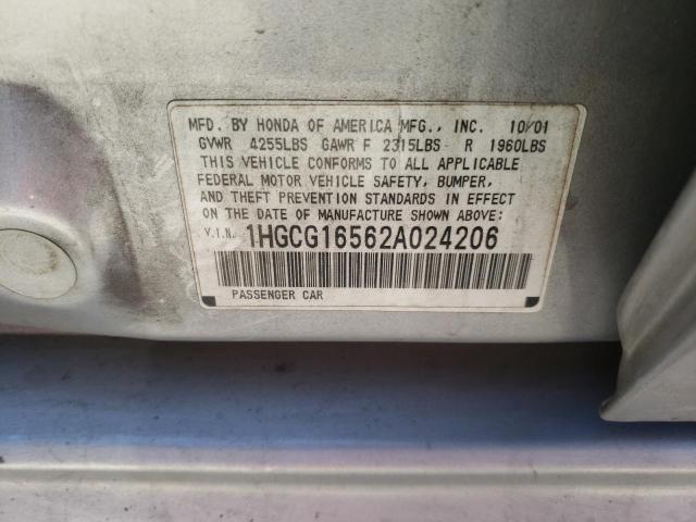 Photo 10 from auction – 2002 HONDA ACCORD EX with VIN 1HGCG16562A024206