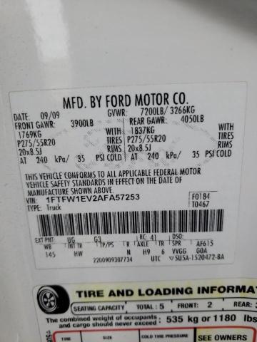 Photo 10 from auction – 2010 FORD F150 SUPER with VIN 1FTFW1EV2AFA57253