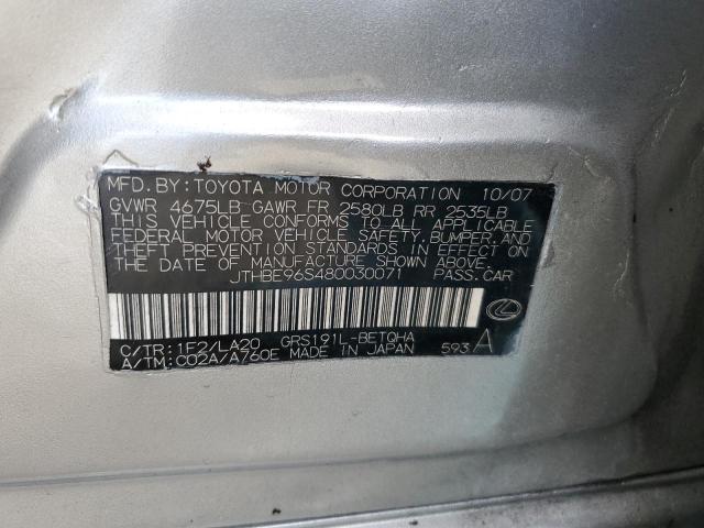 Photo 10 from auction – 2008 LEXUS GS 350 with VIN JTHBE96S480030071