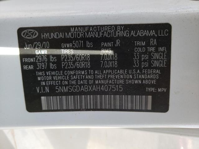 Photo 10 from auction – 2010 HYUNDAI SANTA FE G with VIN 5NMSGDABXAH407515