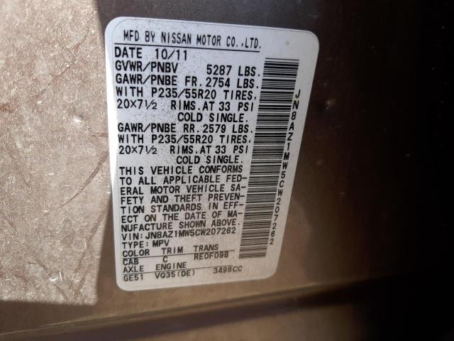 Photo 10 from auction – 2012 NISSAN MURANO S with VIN JN8AZ1MW5CW207262
