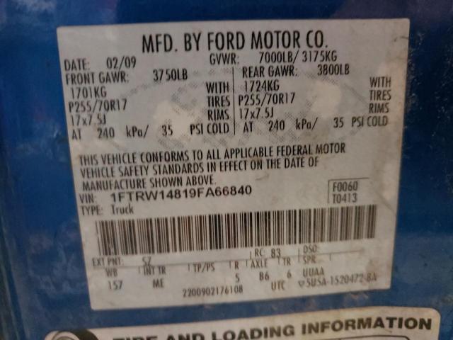 Photo 10 from auction – 2009 FORD F150 SUPER with VIN 1FTRW14819FA66840