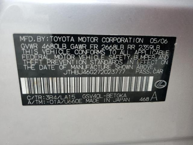 Photo 10 from auction – 2007 LEXUS ES 350 with VIN JTHBJ46G272023777