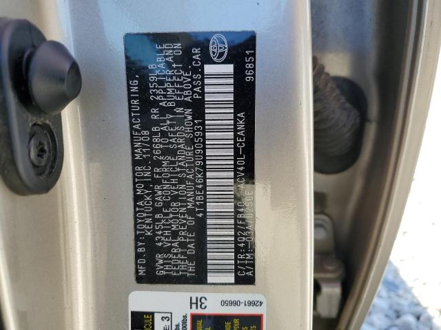Photo 10 from auction – 2009 TOYOTA CAMRY BASE with VIN 4T1BE46K79U905931