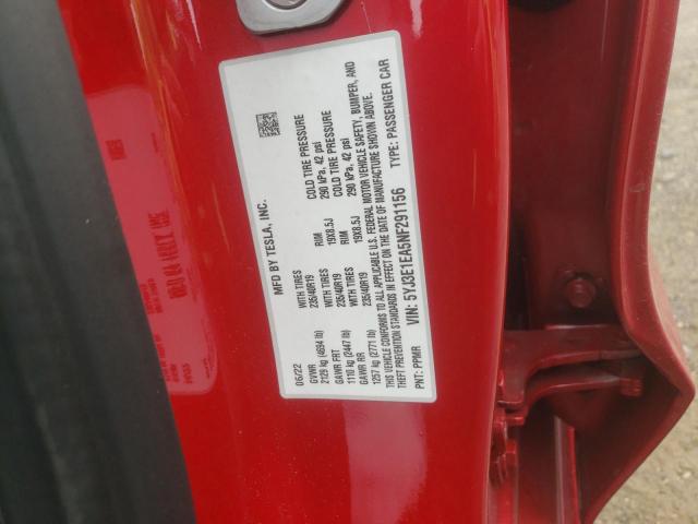 Photo 10 from auction – 2022 TESLA MODEL 3 with VIN 5YJ3E1EA5NF291156