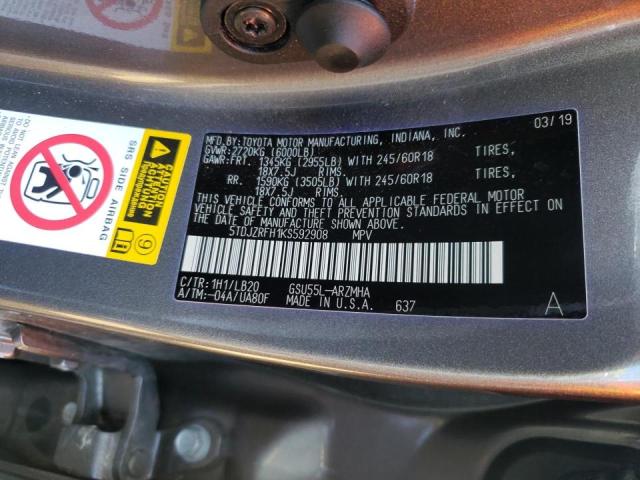 Photo 10 from auction – 2019 TOYOTA HIGHLANDER with VIN 5TDJZRFH1KS592908