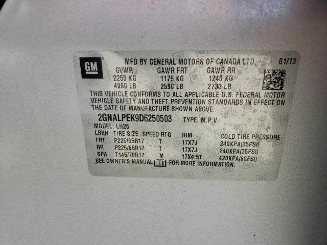 Photo 10 from auction – 2013 CHEVROLET EQUINOX LT with VIN 2GNALPEK9D6250503