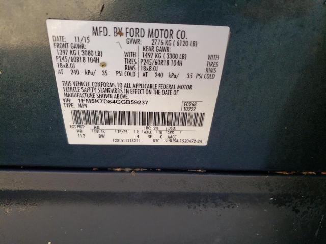Photo 10 from auction – 2016 FORD EXPLORER X with VIN 1FM5K7D84GGB59237