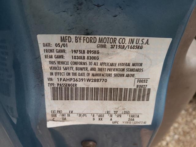 Photo 10 from auction – 2001 FORD FOCUS SE with VIN 1FAHP36391W288770