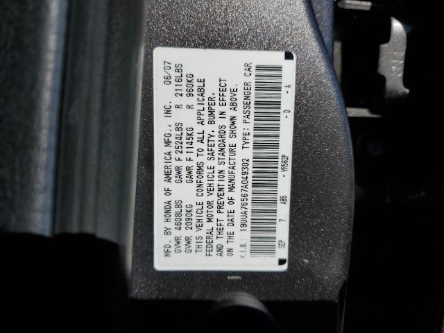 Photo 10 from auction – 2007 ACURA TL TYPE S with VIN 19UUA76567A049302