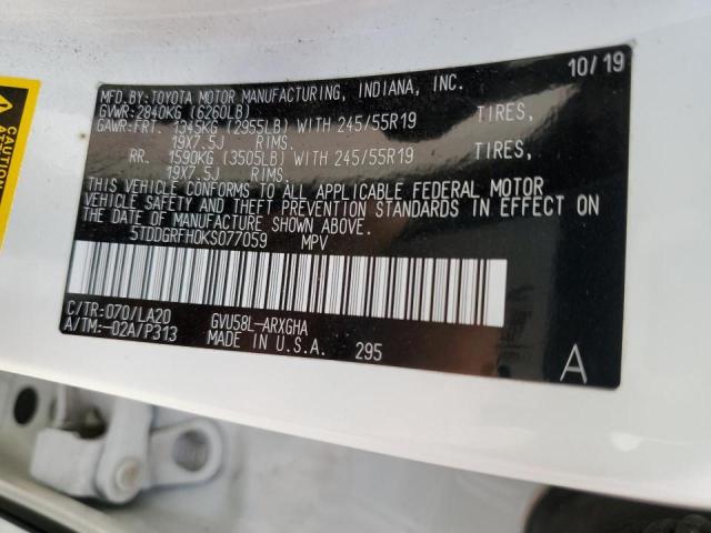 Photo 10 from auction – 2019 TOYOTA HIGHLANDER with VIN 5TDDGRFH0KS077059