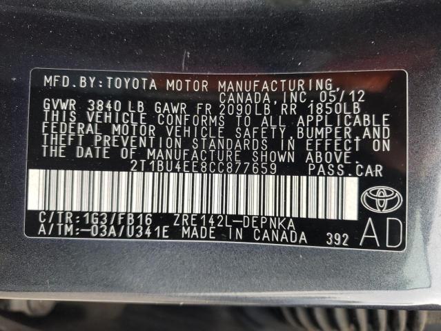 Photo 10 from auction – 2012 TOYOTA COROLLA BA with VIN 2T1BU4EE8CC877659
