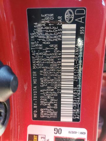 Photo 10 from auction – 2014 TOYOTA COROLLA L with VIN 2T1BURHE2EC181147