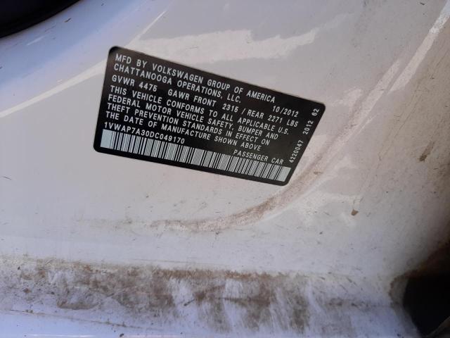 Photo 10 from auction – 2013 VOLKSWAGEN PASSAT S with VIN 1VWAP7A30DC049170