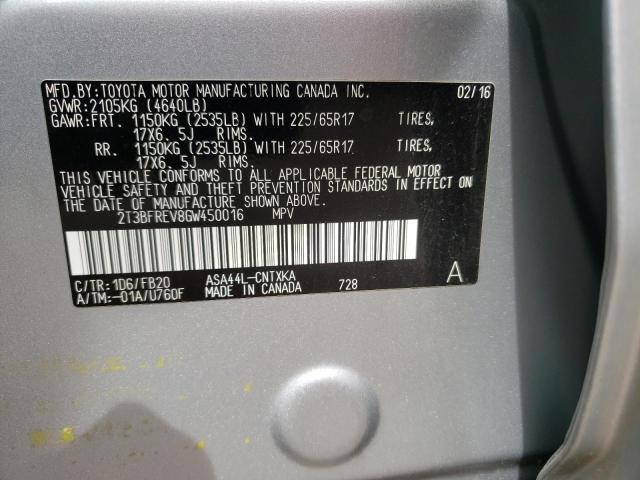 Photo 10 from auction – 2016 TOYOTA RAV4 LE with VIN 2T3BFREV8GW450016