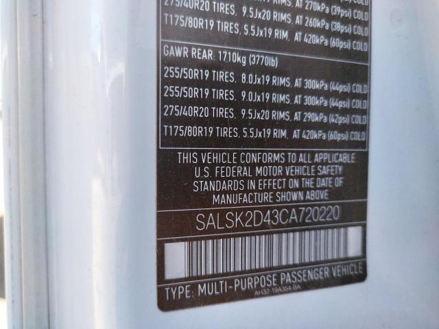 Photo 10 from auction – 2012 LAND ROVER RANGE ROVE with VIN SALSK2D43CA720220