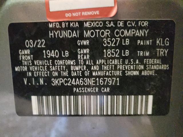 Photo 10 from auction – 2022 HYUNDAI ACCENT SE with VIN 3KPC24A63NE167971